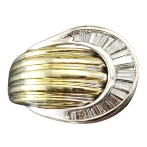 14 Karat Two Tone Gold and Baguette Diamond Adjustable Ring Size 7-8 #20918